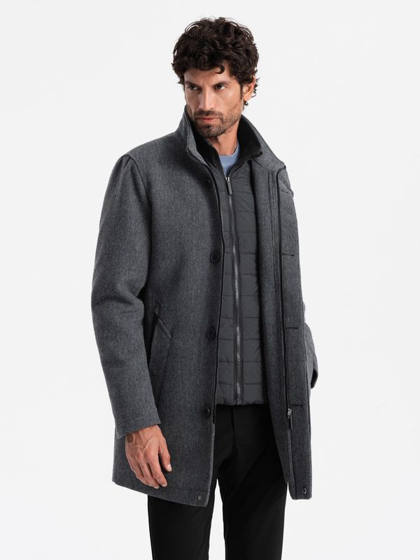 Ombre Ombre Men's melange winter coat with quilted lining - graphite melange