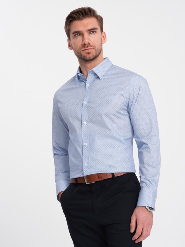 Ombre Ombre Men's micro-patterned cotton REGULAR FIT shirt - light blue