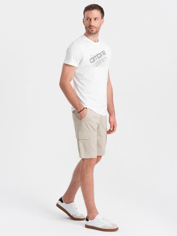 Ombre Ombre Men's monochromatic shorts with cargo pockets - beige