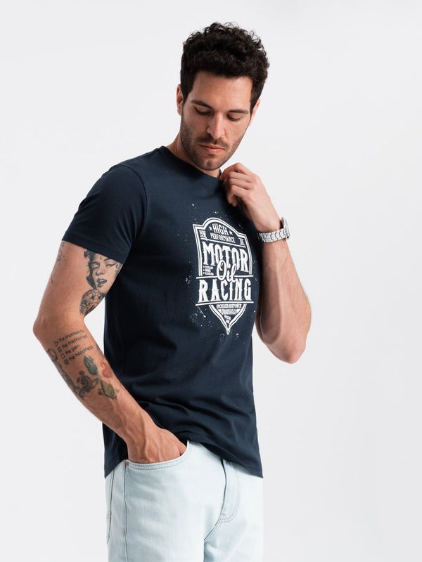 Ombre Ombre Men's motorcycle style printed t-shirt - navy blue