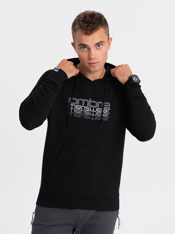 Ombre Ombre Men's non-stretch hooded sweatshirt with print - black