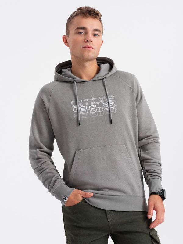 Ombre Ombre Men's non-stretch hooded sweatshirt with print - grey