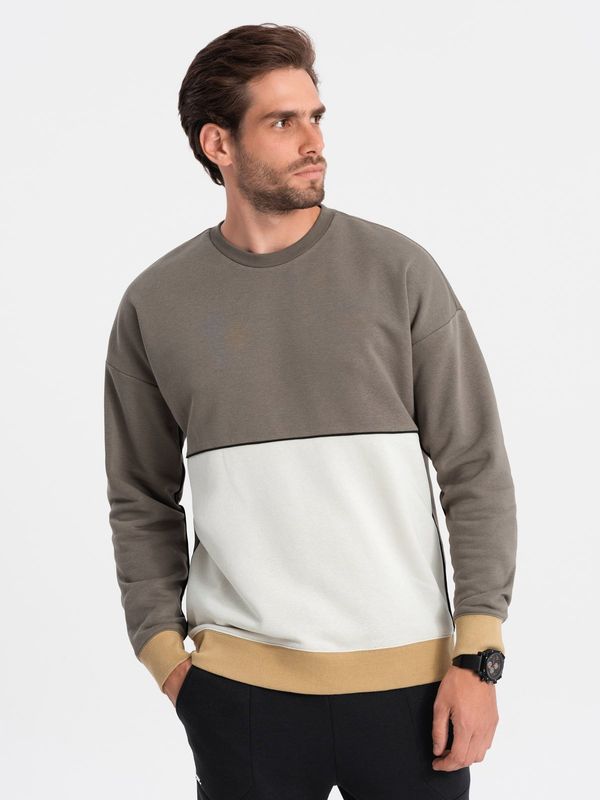 Ombre Ombre Men's OVERSIZE sweatshirt with contrasting color combination - khaki