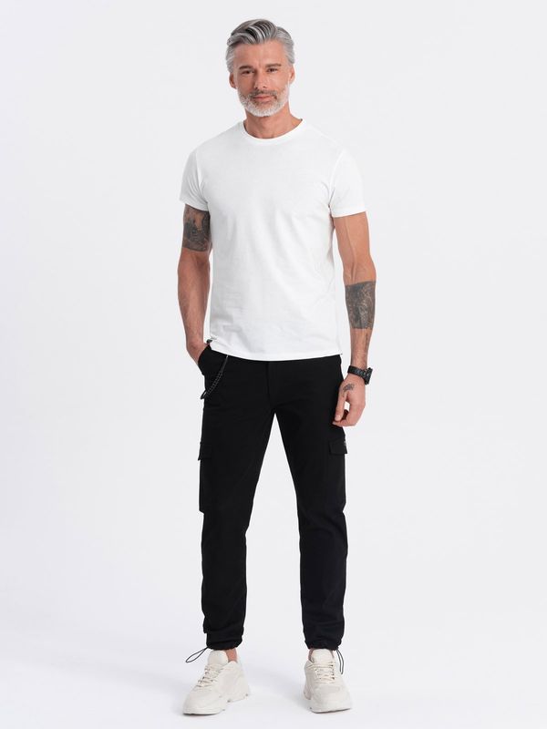 Ombre Ombre Men's pants with cargo pockets and leg hem - black