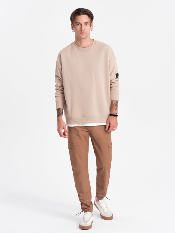 Ombre Ombre Men's pants with cargo pockets and leg hem - light brown