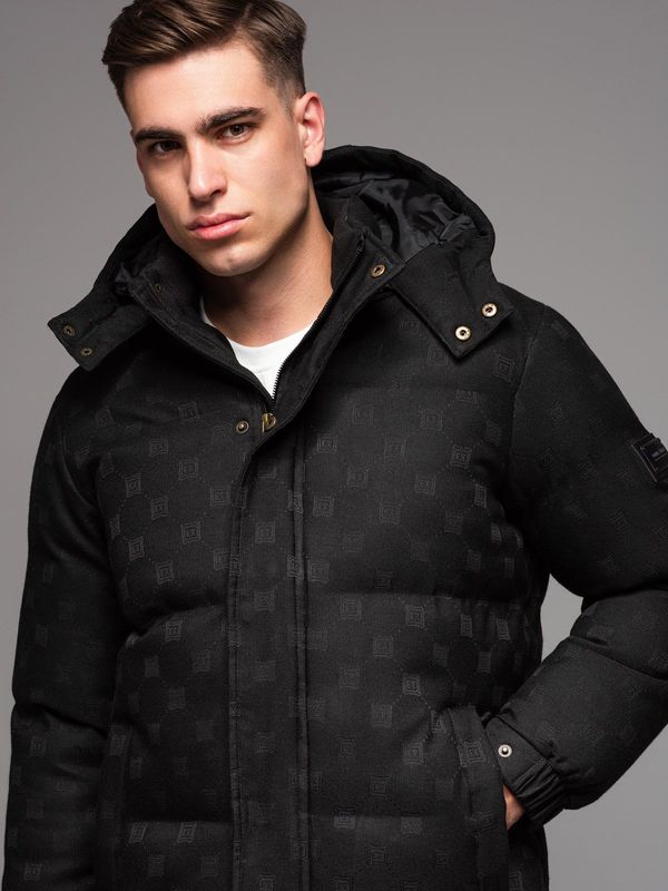 Ombre Ombre Men's patterned jacquard puffer jacket - black