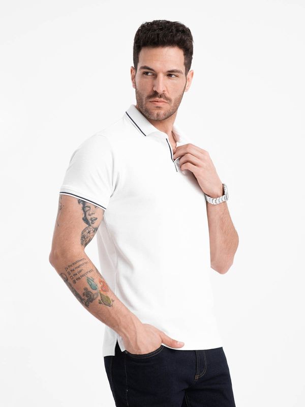 Ombre Ombre Men's pique knit polo shirt without buttons - white