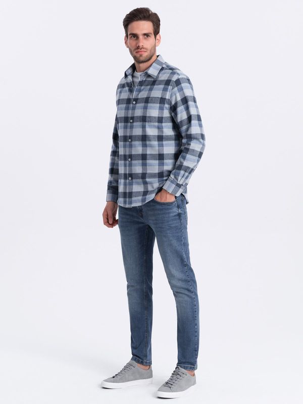 Ombre Ombre Men's plaid flannel shirt - blue-gray