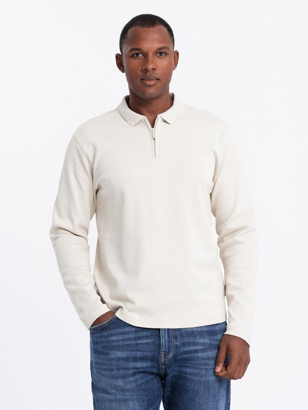 Ombre Ombre Men's polo longsleeve with zippered collar - cream