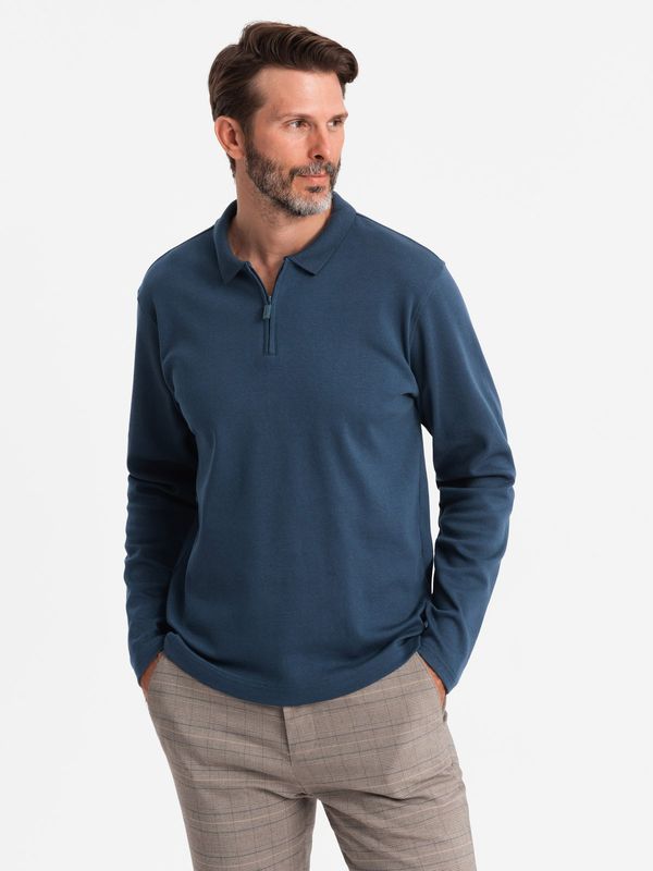 Ombre Ombre Men's polo longsleeve with zippered collar - navy blue