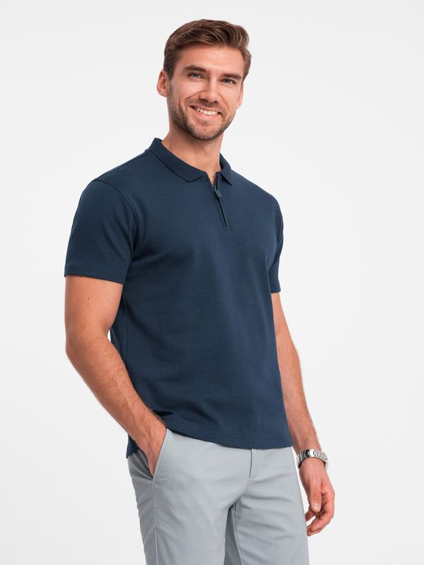 Ombre Ombre Men's polo shirt with zippered collar - navy blue