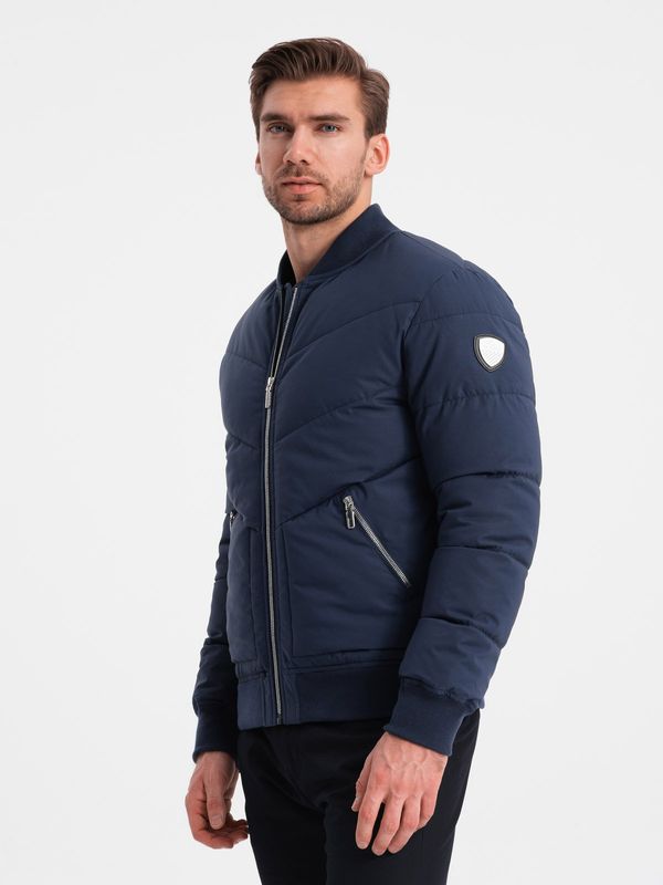 Ombre Ombre Men's quilted bomber jacket with metal zippers - navy blue