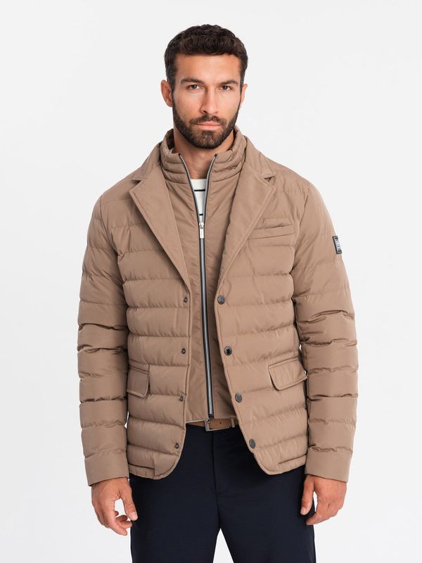 Ombre Ombre Men's quilted jacket with jacket cut - beige