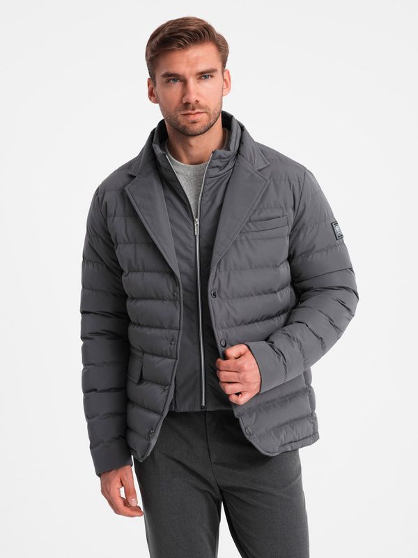 Ombre Ombre Men's quilted jacket with jacket cut - graphite