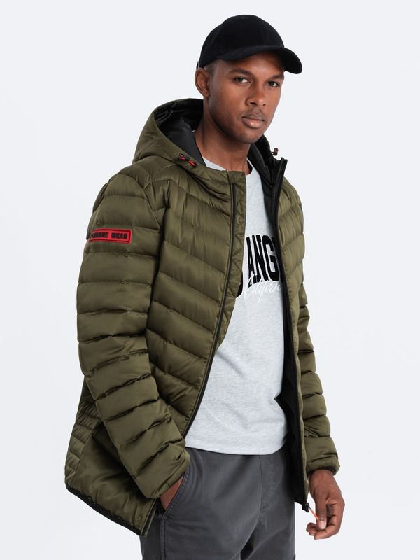 Ombre Ombre Men's quilted jacket with satin finish - dark olive green