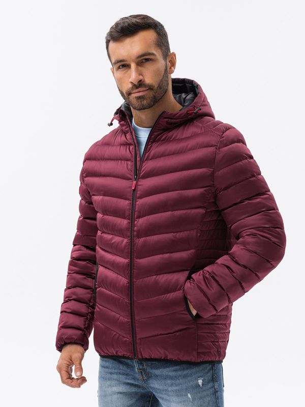 Ombre Ombre Men's quilted jacket with satin finish - maroon