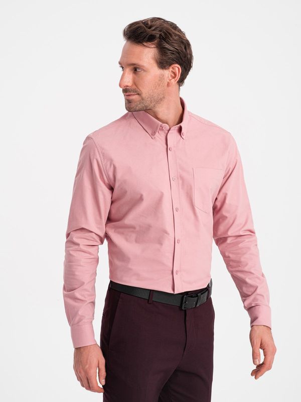 Ombre Ombre Men's REGILAR FIT cotton shirt with pocket - pink