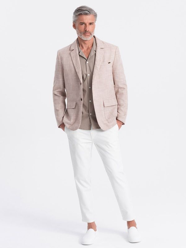 Ombre Ombre Men's REGULAR cut jacket with linen - light beige