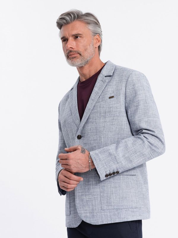 Ombre Ombre Men's REGULAR cut jacket with linen - light blue