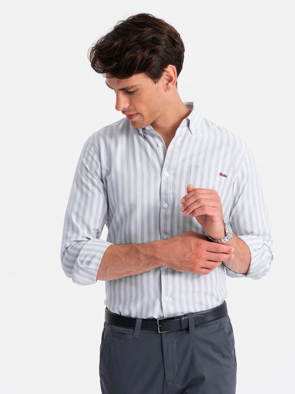 Ombre Ombre Men's REGULAR FIT shirt in white stripes with pocket - grey