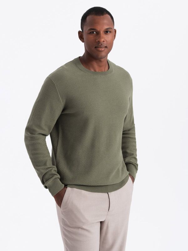 Ombre Ombre Men's RELAXED FIT knit sweater in diamond weave - olive