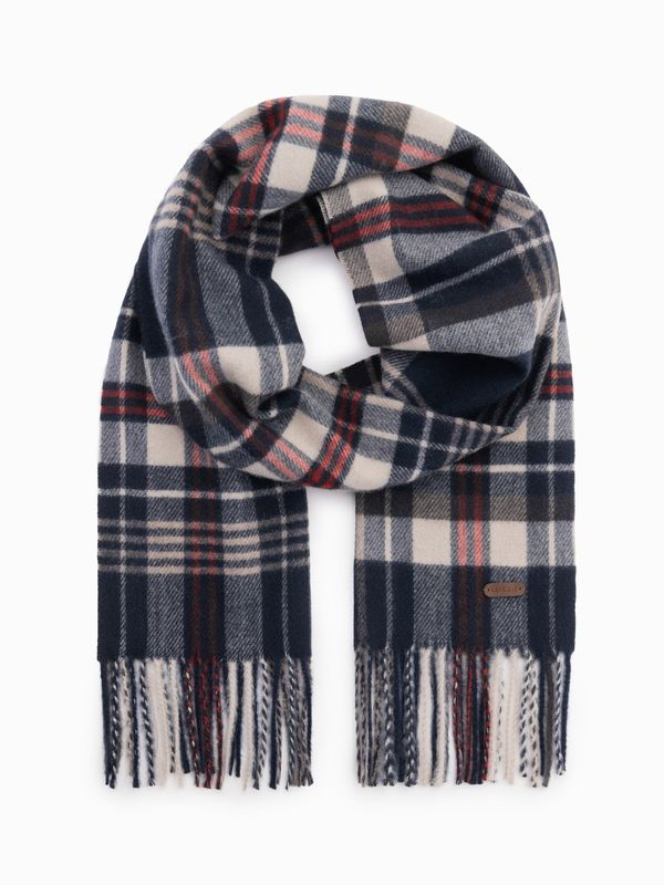 Ombre Ombre Men's Scottish check fringed scarf - navy blue and cream