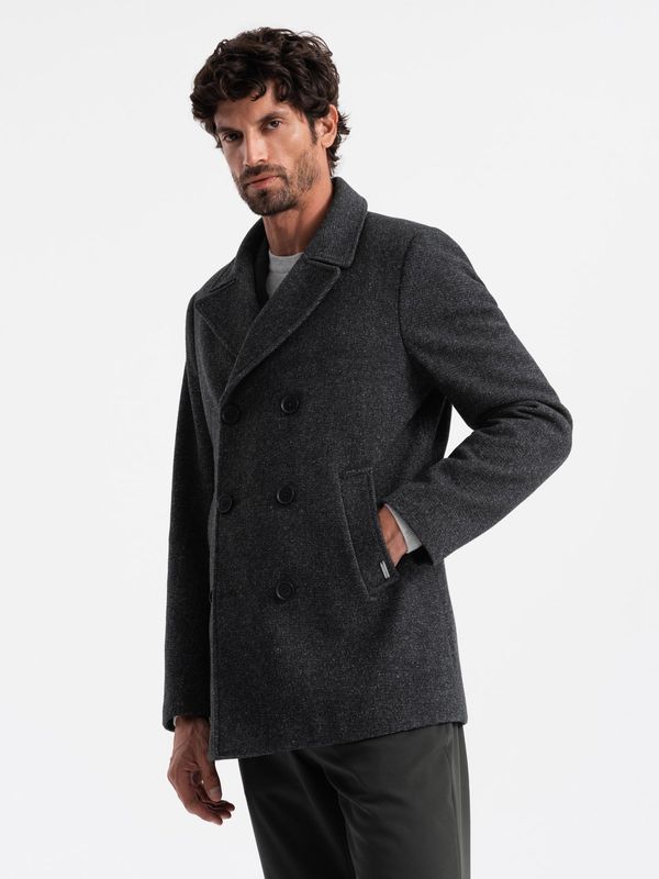 Ombre Ombre Men's short double-breasted coat with wool - graphite