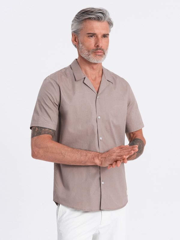Ombre Ombre Men's short sleeve shirt with Cuban collar - dark beige