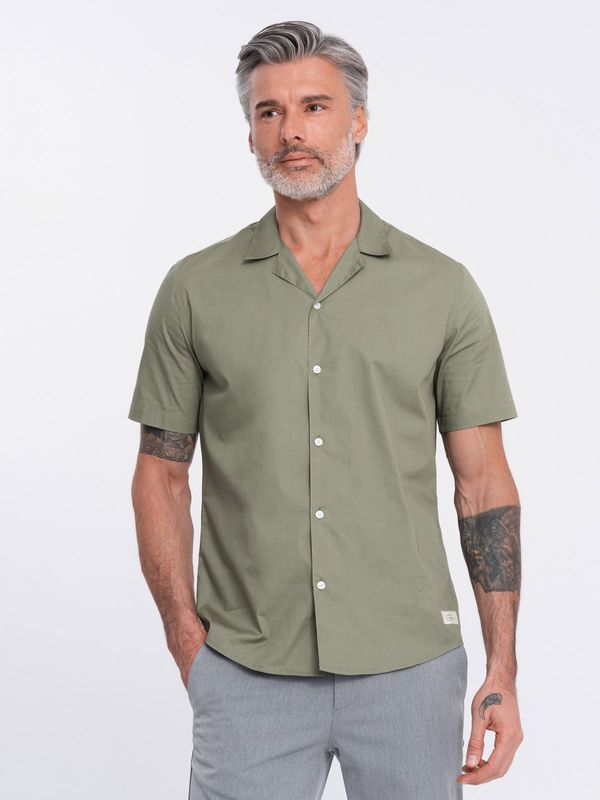 Ombre Ombre Men's short sleeve shirt with Cuban collar - khaki