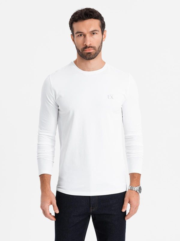 Ombre Ombre Men's SLIM FIT longsleeve with elastane and print - white