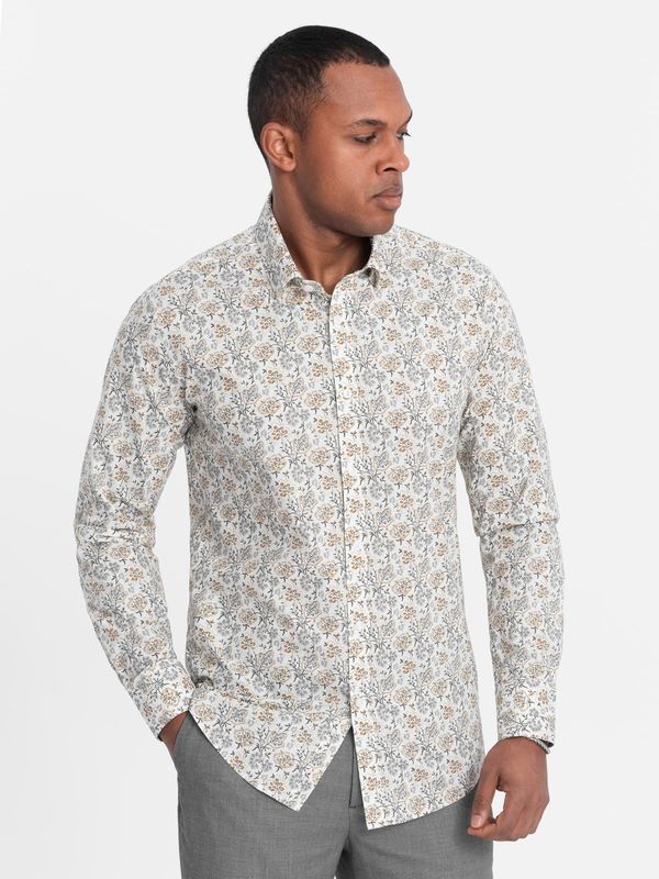 Ombre Ombre Men's SLIM FIT shirt in floral pattern - beige