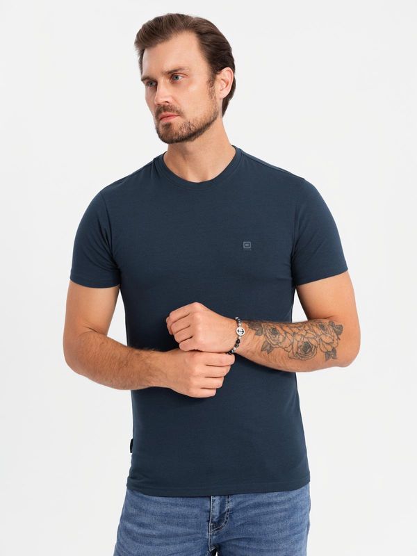 Ombre Ombre Men's SLIM FIT T-shirt with round neckline and logo - navy blue
