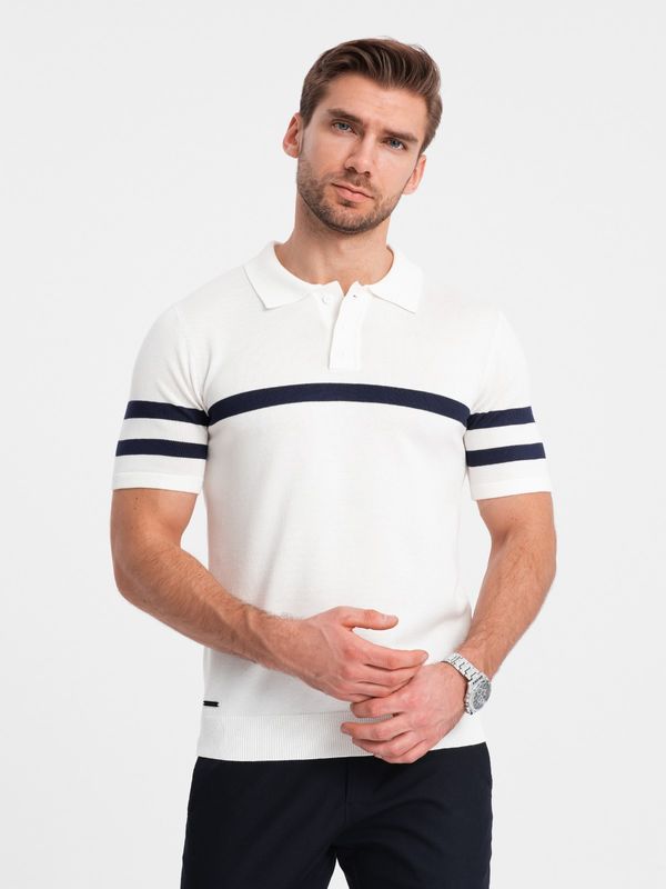 Ombre Ombre Men's soft knit polo shirt with contrasting stripes - white