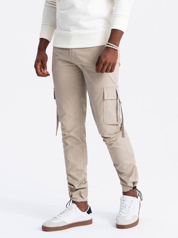 Ombre Ombre Men's STRAIGHT LEG cargo pants with striped pockets - sand