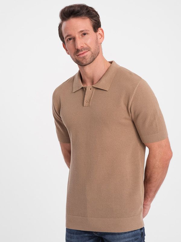 Ombre Ombre Men's structured knit polo shirt - light brown