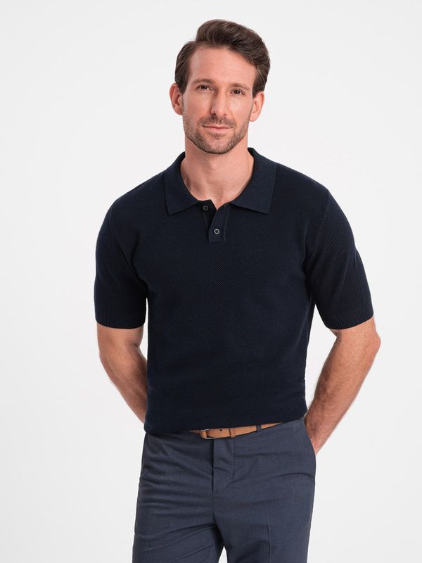 Ombre Ombre Men's structured knit polo shirt - navy blue