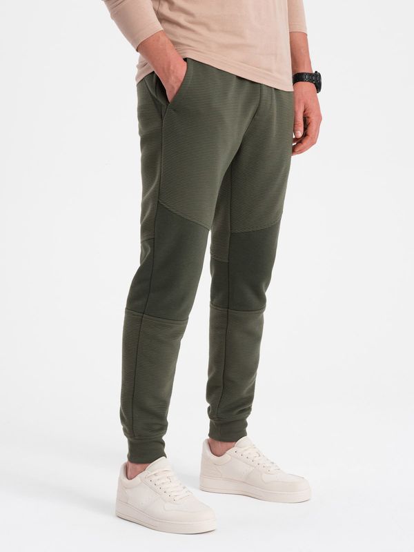 Ombre Ombre Men's sweatpants with osmanske tkanine inserts - dark olive green