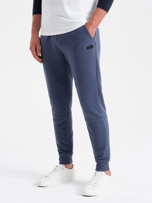 Ombre Ombre Men's sweatpants with ottoman fabric inserts - dark blue