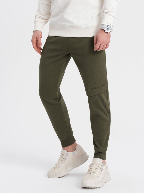 Ombre Ombre Men's sweatpants with stitching and leg zipper - olive