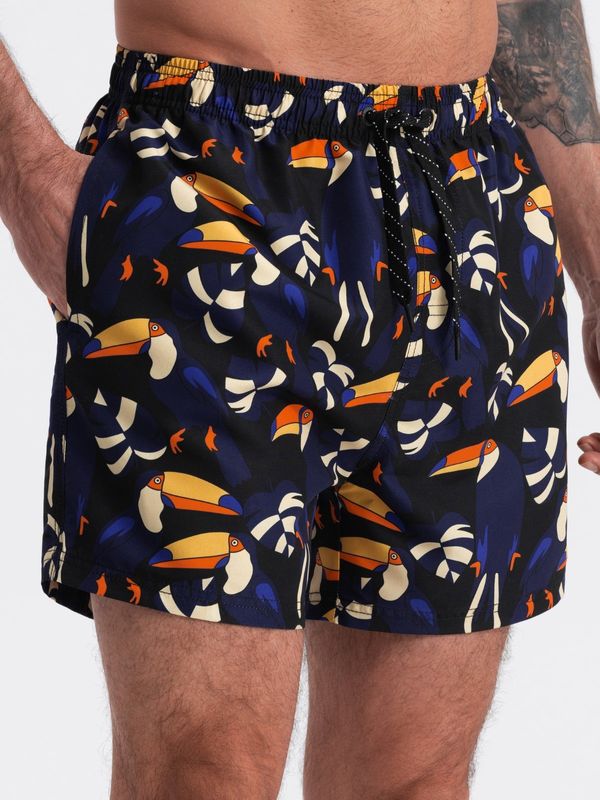 Ombre Ombre Men's swim shorts in toucans - black and navy blue