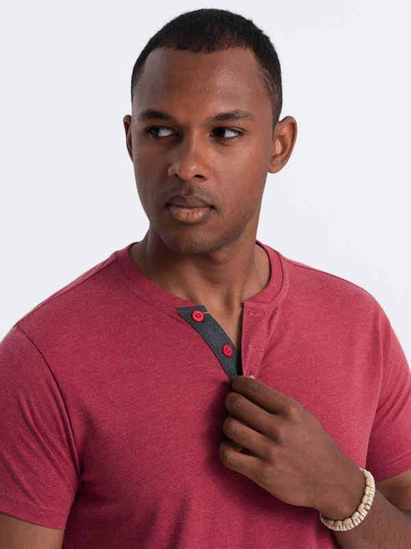 Ombre Ombre Men's T-shirt with round henley neckline - red