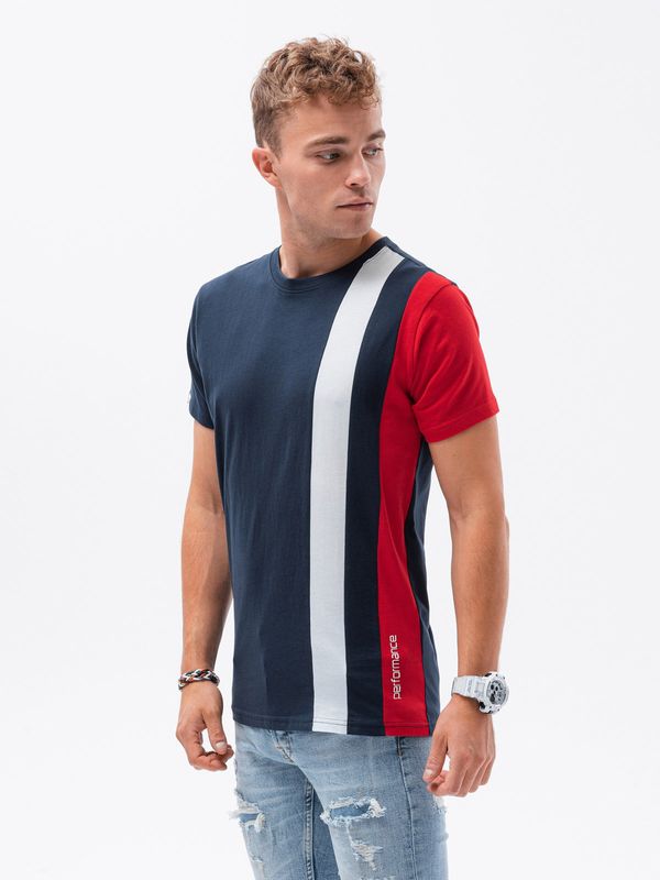 Ombre Ombre Men's T-shirt with vertical contrasting elements - navy blue