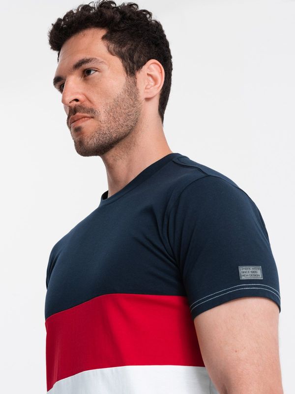 Ombre Ombre Men's tricolor T-shirt with wide stripes - navy