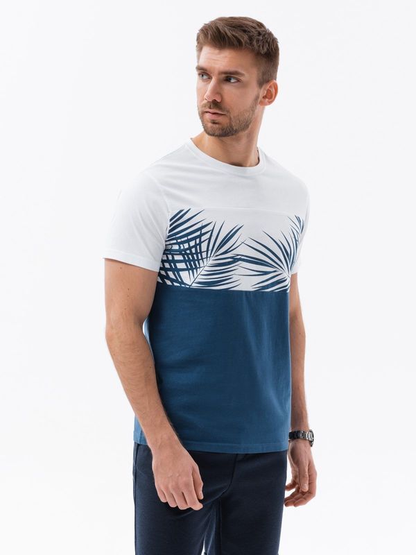 Ombre Ombre Men's two-tone t-shirt with palm leaf print - dark denim