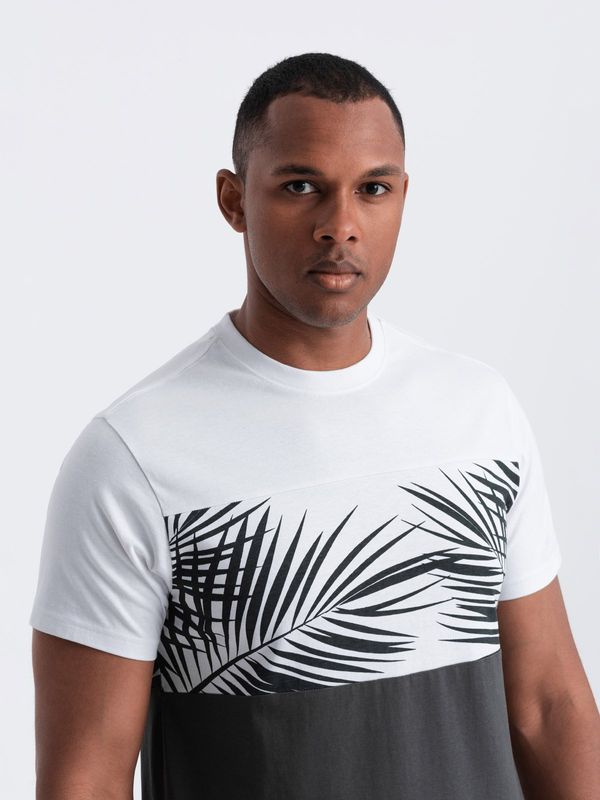 Ombre Ombre Men's two-tone t-shirt with palm leaf print - dark grey