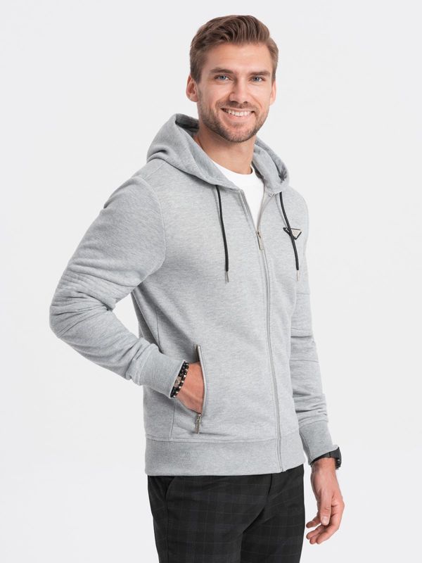 Ombre Ombre Men's unbuttoned hooded sweatshirt - grey melange