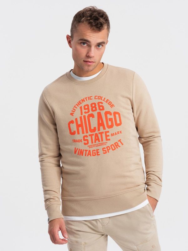 Ombre Ombre Men's unbuttoned sweatshirt with collegiate print - sand