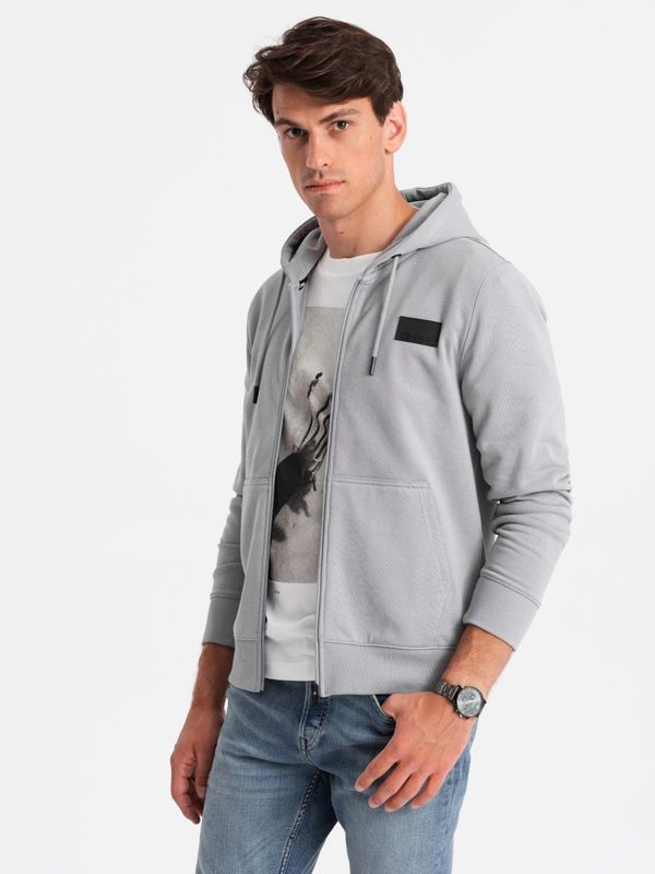 Ombre Ombre Men's unbuttoned sweatshirt with hood and patch - grey