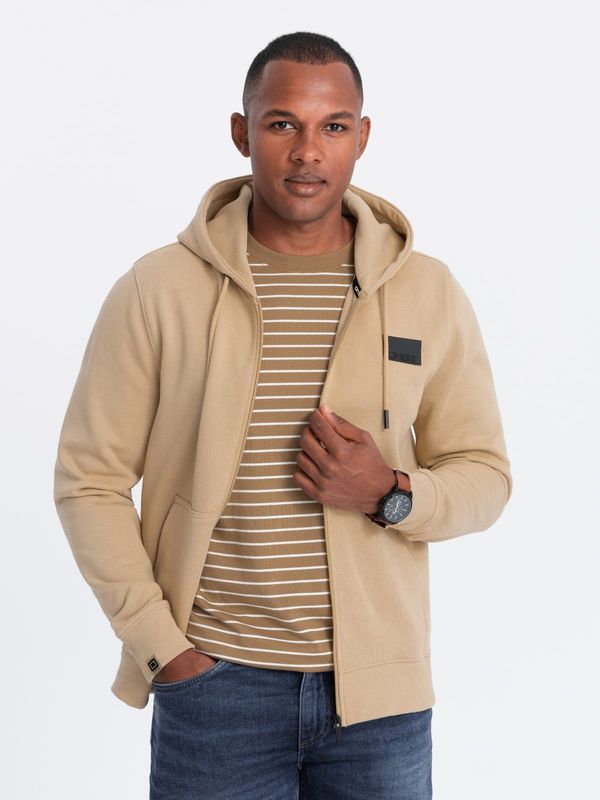 Ombre Ombre Men's unbuttoned sweatshirt with hood and patch - sand