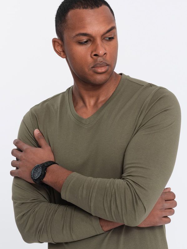 Ombre Ombre Men's unprinted longsleeve with v-neck - dark olive